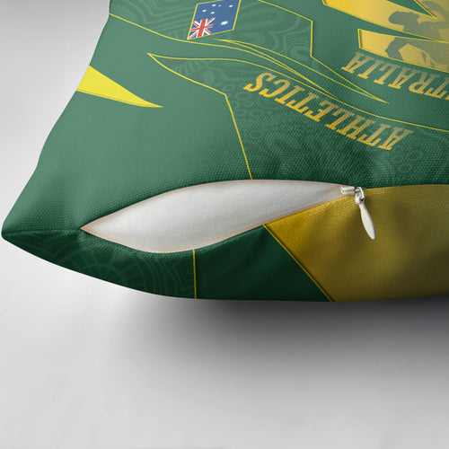 Australia Athletics Pillow Cover Australian Flag Map Track Runner Silhouette Green Gold