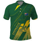 Australia Athletics Polo Shirt Australian Flag Map Track Runner Silhouette Green Gold