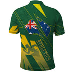 Australia Athletics Polo Shirt Australian Flag Map Track Runner Silhouette Green Gold