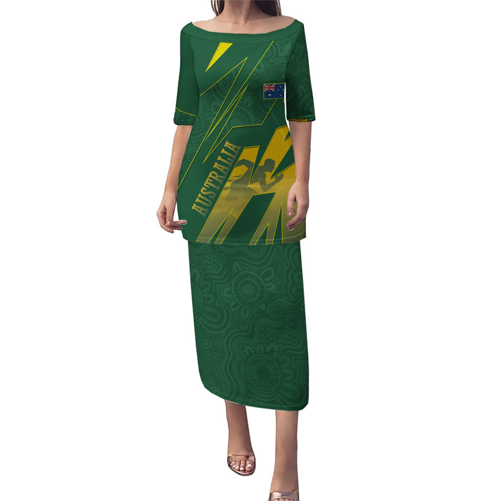Australia Athletics Puletasi Australian Flag Map Track Runner Silhouette Green Gold