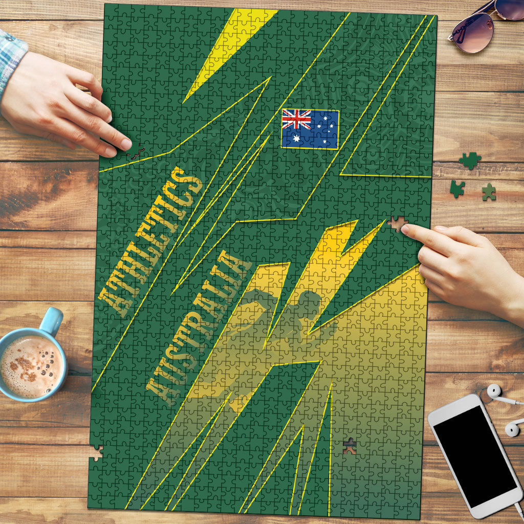 Australia Athletics Puzzle Australian Flag Map Track Runner Silhouette Green Gold