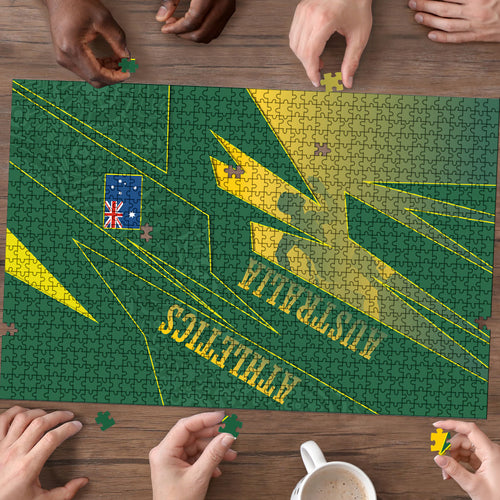 Australia Athletics Puzzle Australian Flag Map Track Runner Silhouette Green Gold