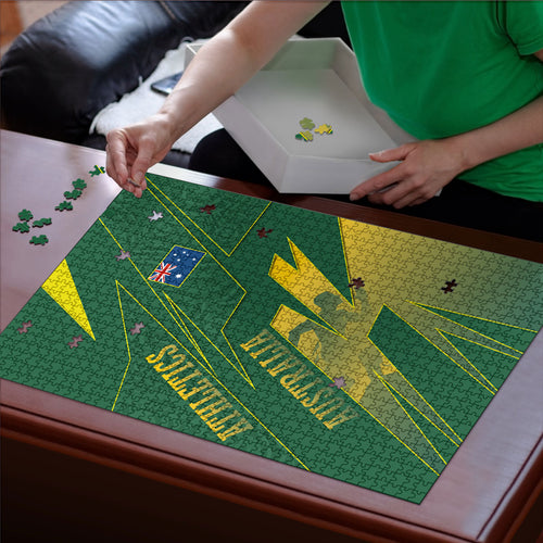 Australia Athletics Puzzle Australian Flag Map Track Runner Silhouette Green Gold