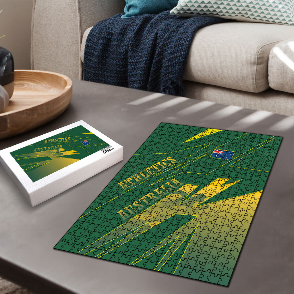 Australia Athletics Puzzle Australian Flag Map Track Runner Silhouette Green Gold