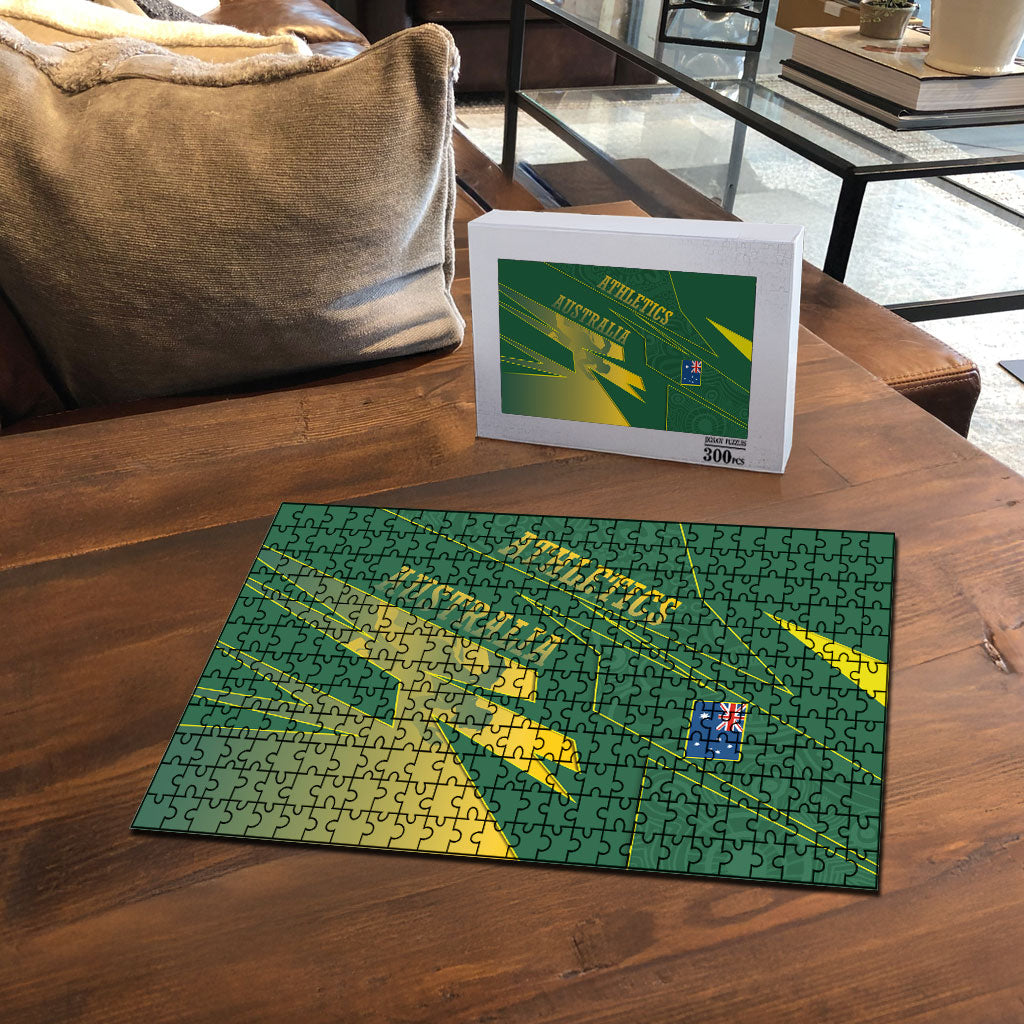 Australia Athletics Puzzle Australian Flag Map Track Runner Silhouette Green Gold