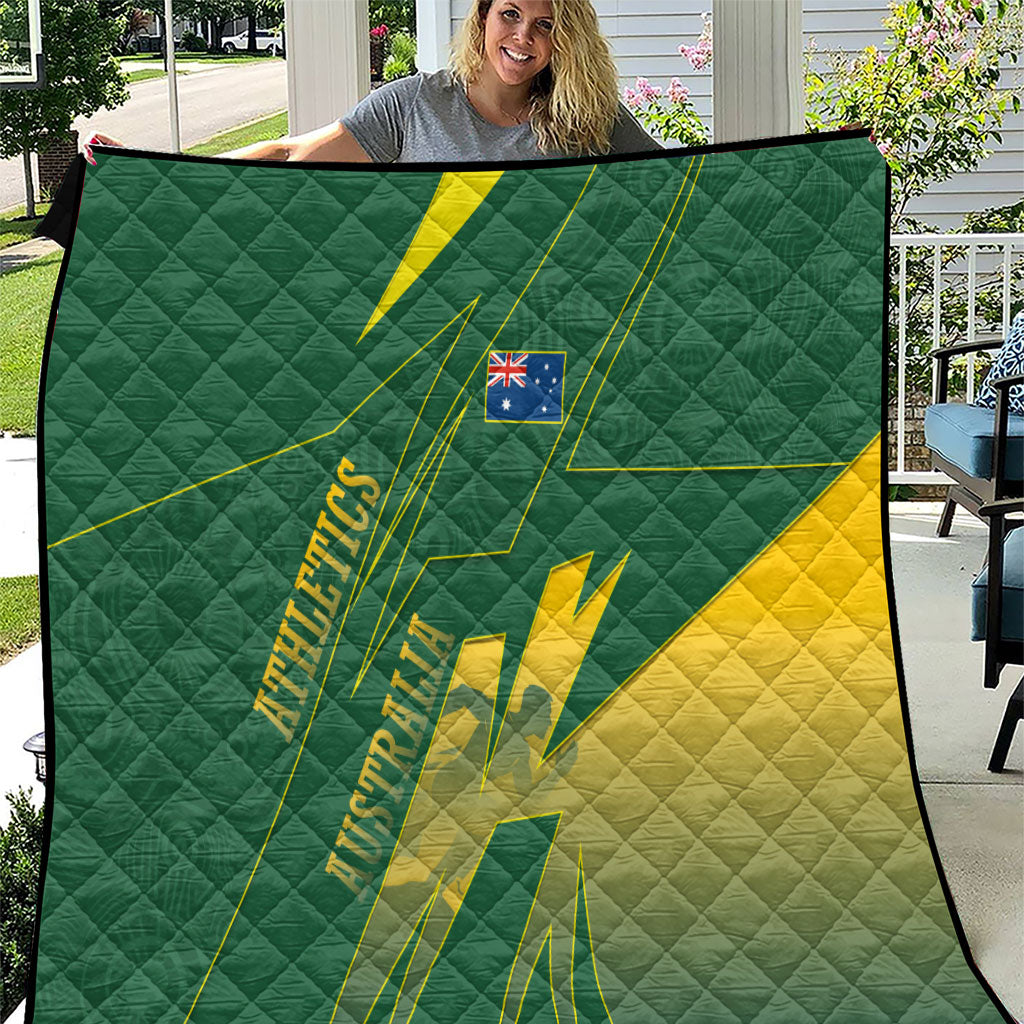 Australia Athletics Quilt Australian Flag Map Track Runner Silhouette Green Gold