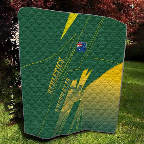 Australia Athletics Quilt Australian Flag Map Track Runner Silhouette Green Gold