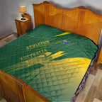Australia Athletics Quilt Australian Flag Map Track Runner Silhouette Green Gold
