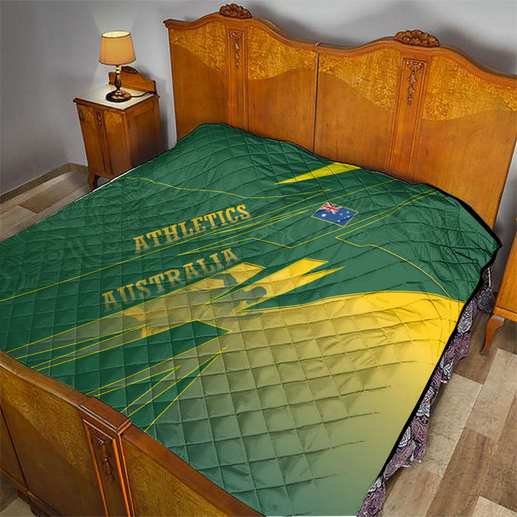 Australia Athletics Quilt Australian Flag Map Track Runner Silhouette Green Gold