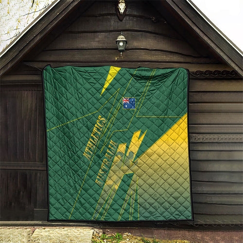 Australia Athletics Quilt Australian Flag Map Track Runner Silhouette Green Gold