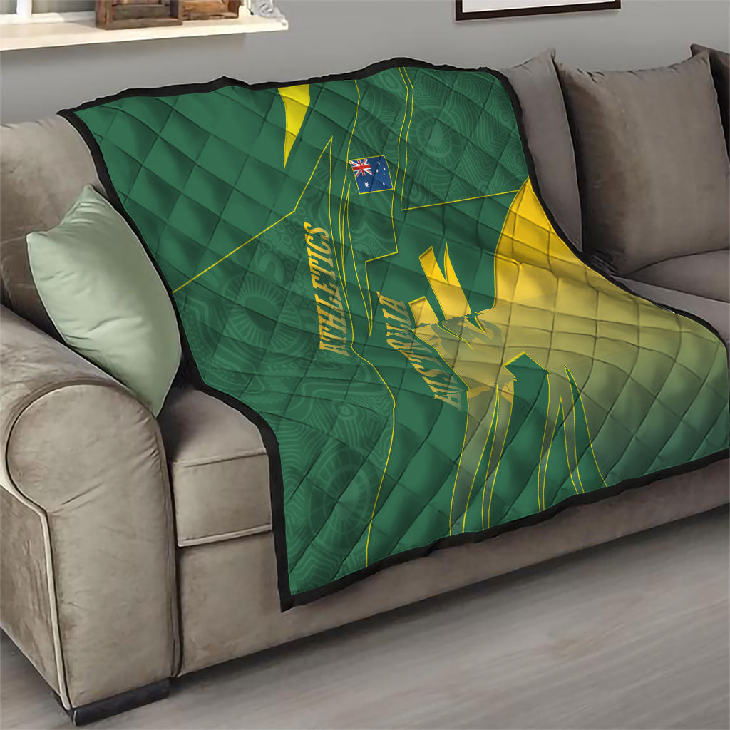 Australia Athletics Quilt Australian Flag Map Track Runner Silhouette Green Gold