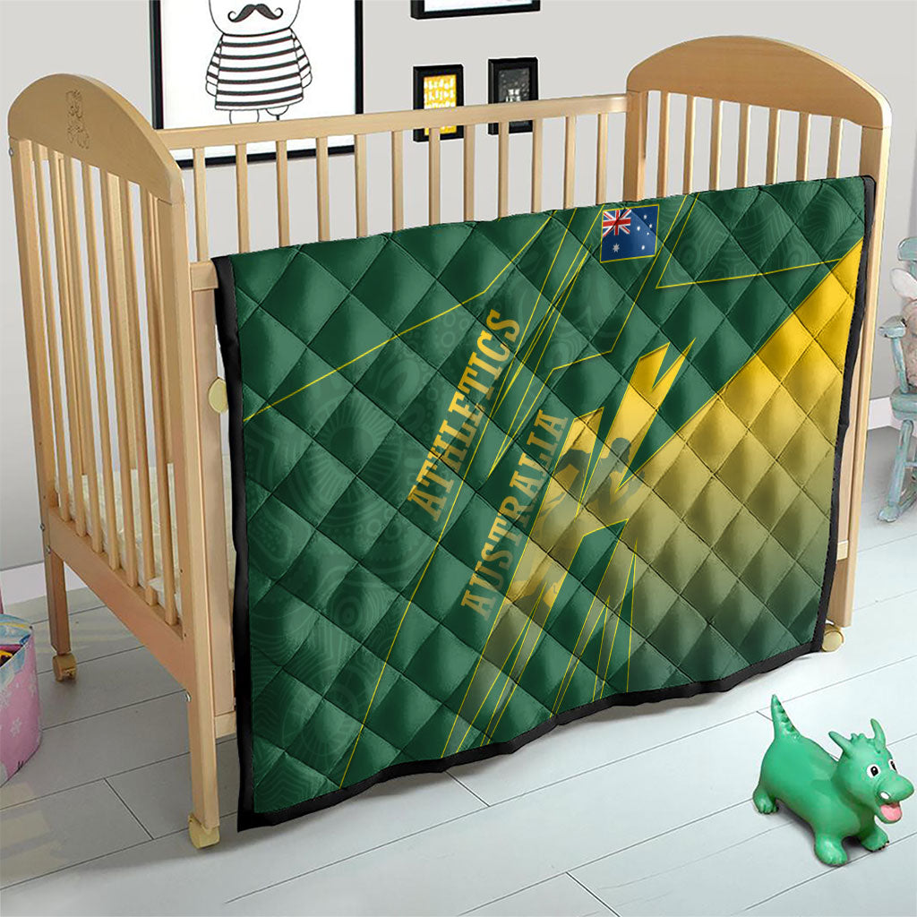 Australia Athletics Quilt Australian Flag Map Track Runner Silhouette Green Gold
