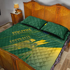 Australia Athletics Quilt Bed Set Australian Flag Map Track Runner Silhouette Green Gold