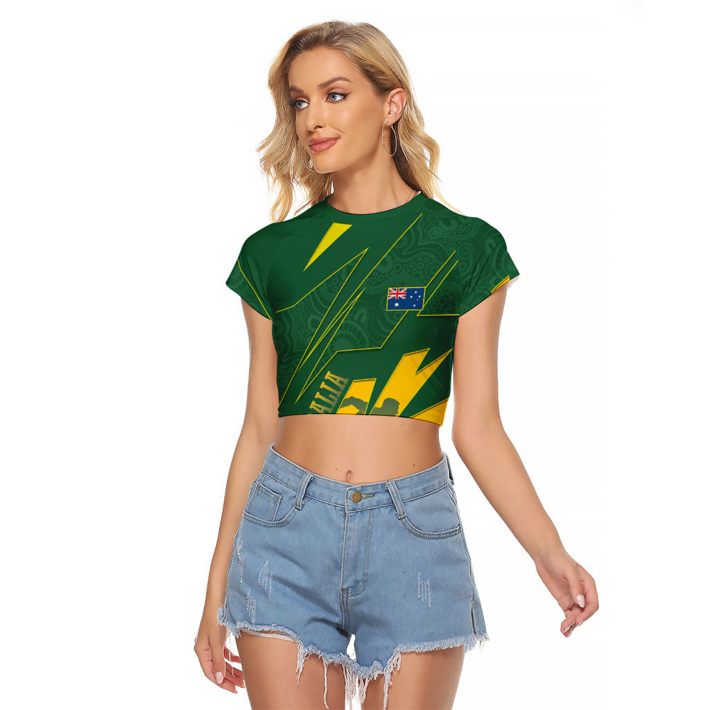 Australia Athletics Raglan Cropped T Shirt Australian Flag Map Track Runner Silhouette Green Gold