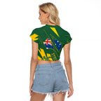 Australia Athletics Raglan Cropped T Shirt Australian Flag Map Track Runner Silhouette Green Gold