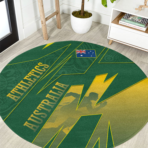Australia Athletics Round Carpet Australian Flag Map Track Runner Silhouette Green Gold