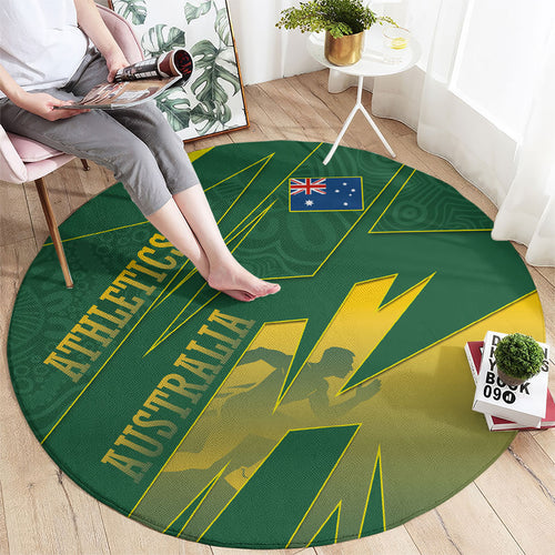 Australia Athletics Round Carpet Australian Flag Map Track Runner Silhouette Green Gold
