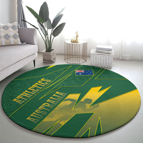 Australia Athletics Round Carpet Australian Flag Map Track Runner Silhouette Green Gold
