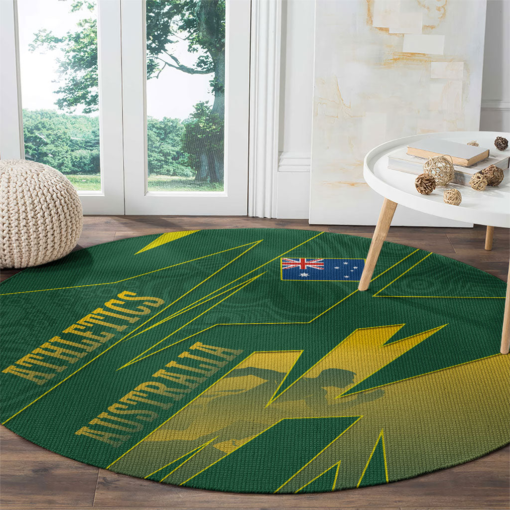 Australia Athletics Round Carpet Australian Flag Map Track Runner Silhouette Green Gold