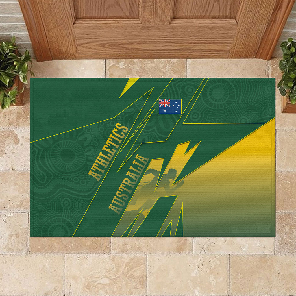 Australia Athletics Rubber Doormat Australian Flag Map Track Runner Silhouette Green Gold