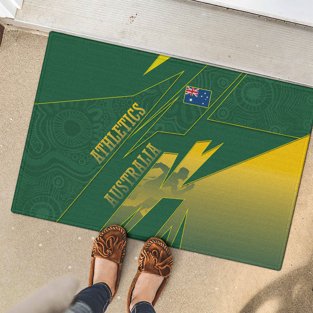 Australia Athletics Rubber Doormat Australian Flag Map Track Runner Silhouette Green Gold
