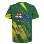Australia Athletics Rugby Jersey Australian Flag Map Track Runner Silhouette Green Gold
