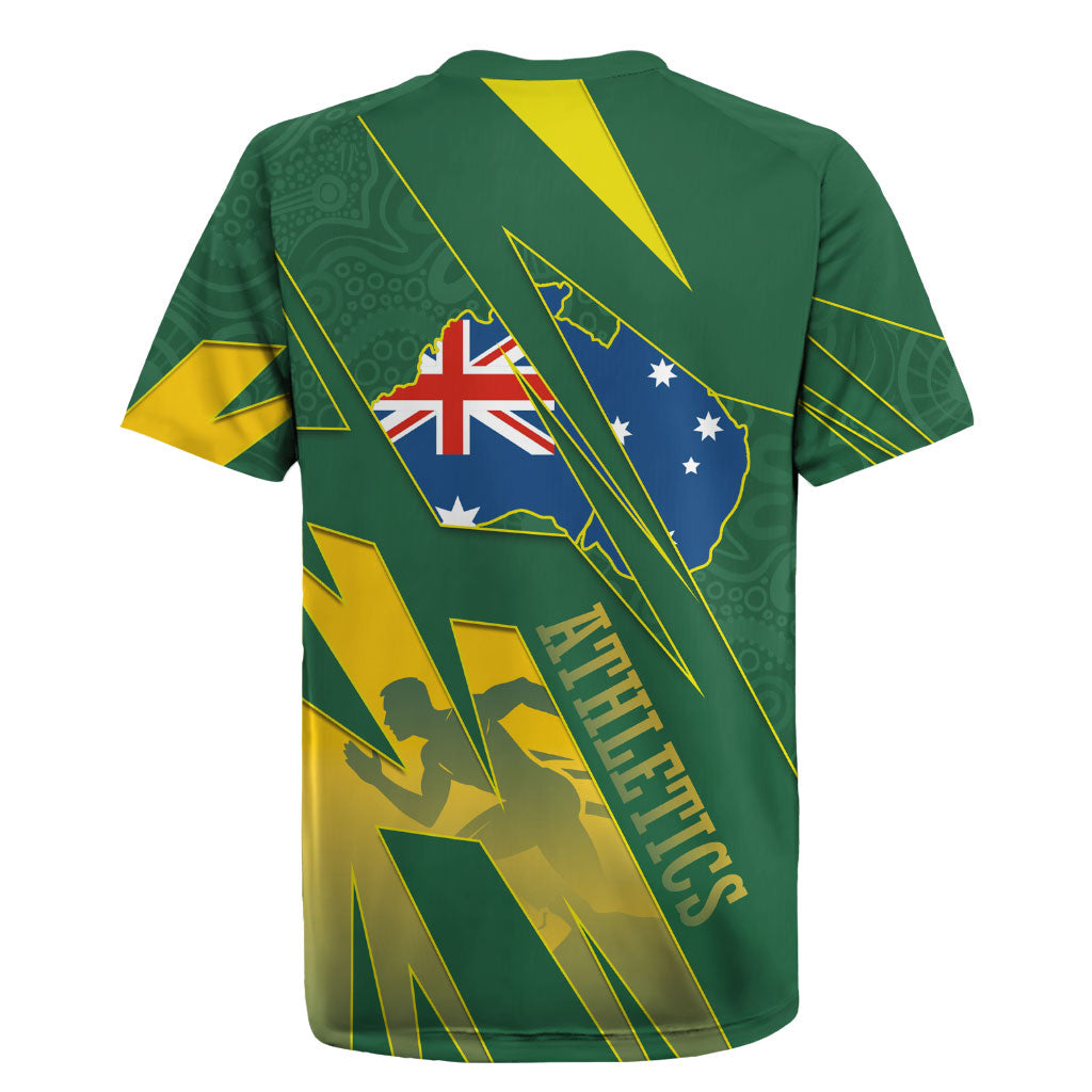 Australia Athletics Rugby Jersey Australian Flag Map Track Runner Silhouette Green Gold
