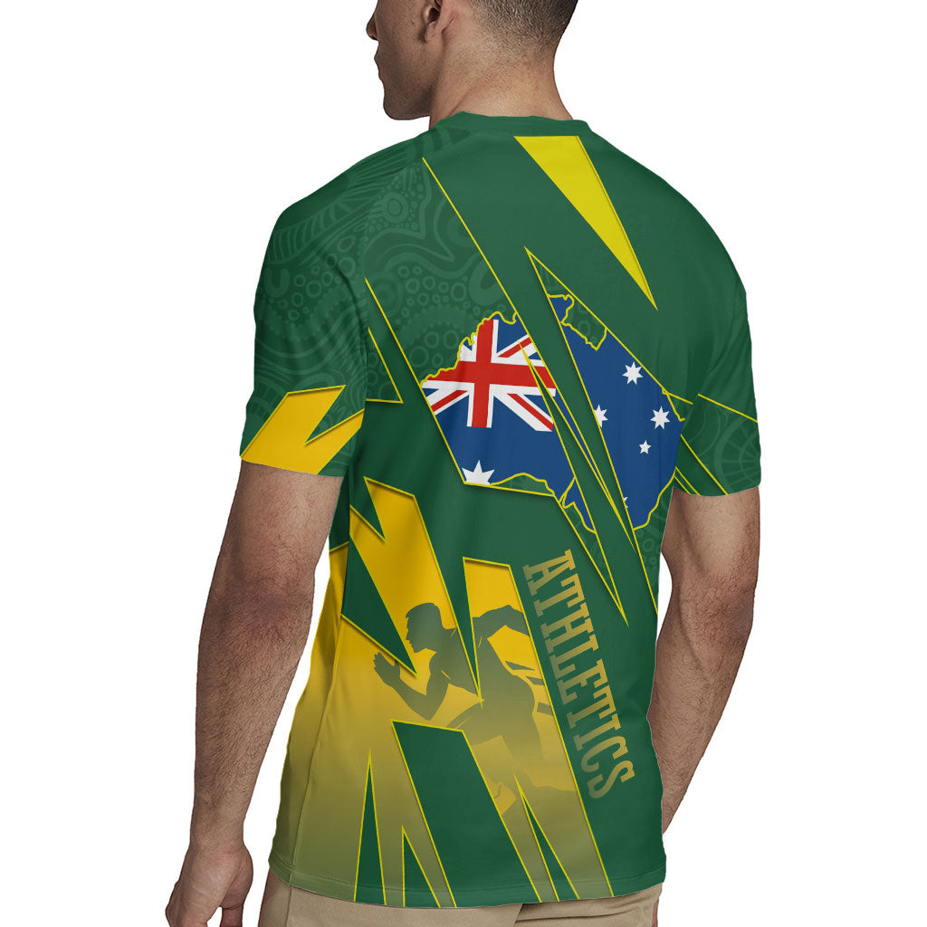 Australia Athletics Rugby Jersey Australian Flag Map Track Runner Silhouette Green Gold