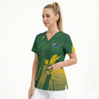 Australia Athletics Scrub Top Australian Flag Map Track Runner Silhouette Green Gold