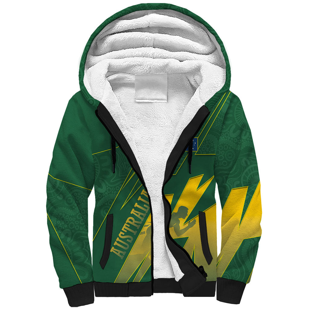 Australia Athletics Sherpa Hoodie Australian Flag Map Track Runner Silhouette Green Gold