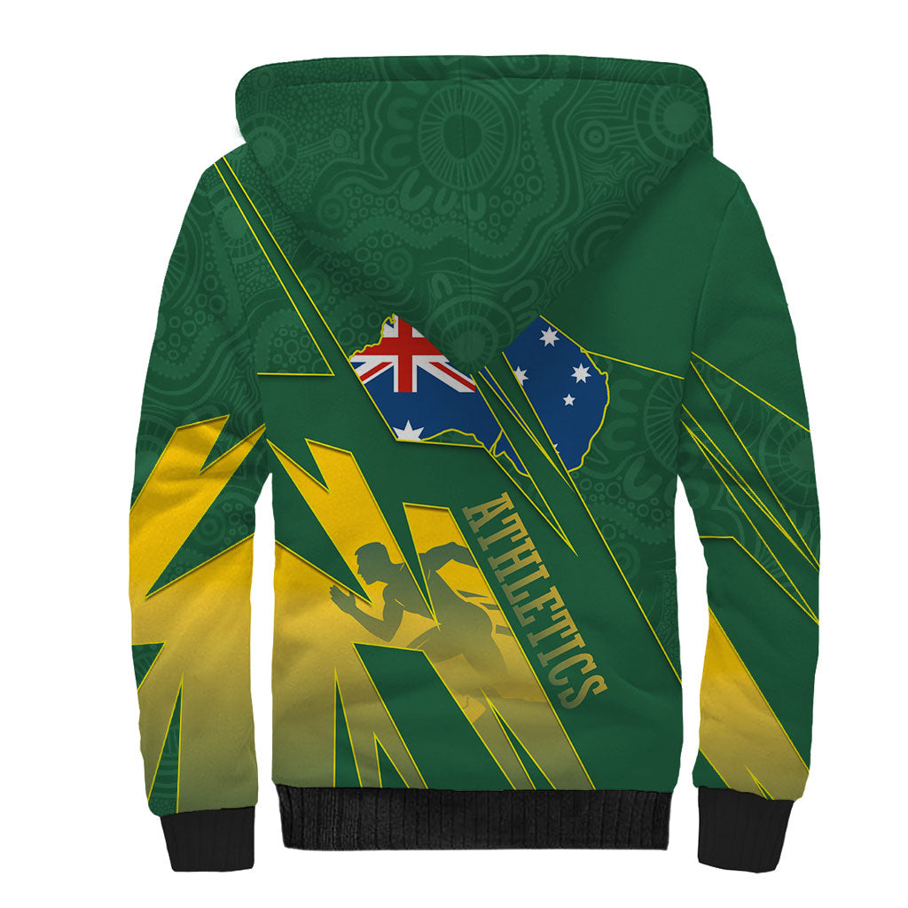 Australia Athletics Sherpa Hoodie Australian Flag Map Track Runner Silhouette Green Gold