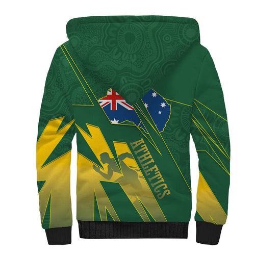 Australia Athletics Sherpa Hoodie Australian Flag Map Track Runner Silhouette Green Gold
