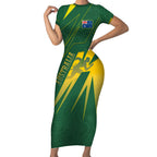 Australia Athletics Short Sleeve Bodycon Dress Australian Flag Map Track Runner Silhouette Green Gold