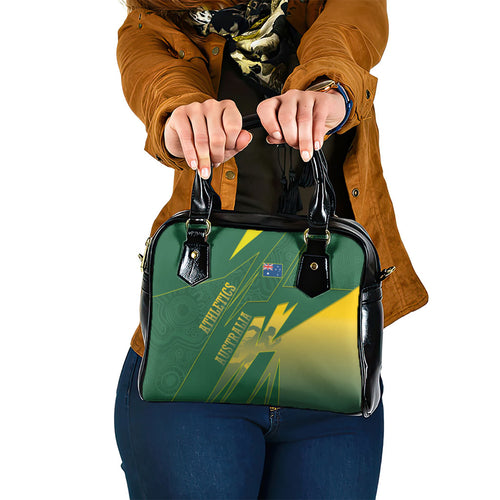 Australia Athletics Shoulder Handbag Australian Flag Map Track Runner Silhouette Green Gold