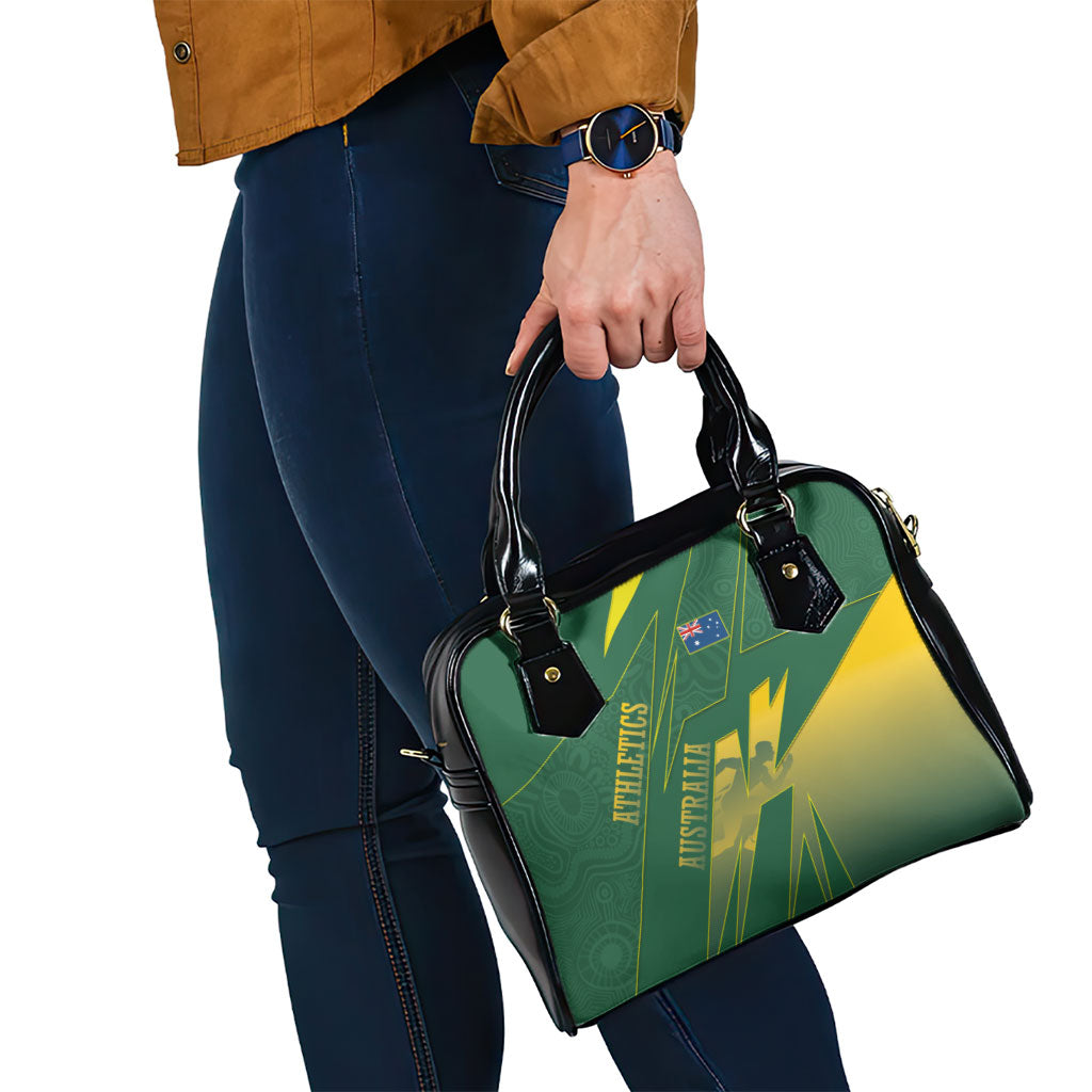 Australia Athletics Shoulder Handbag Australian Flag Map Track Runner Silhouette Green Gold