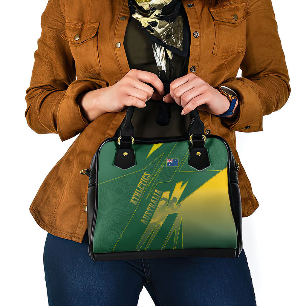 Australia Athletics Shoulder Handbag Australian Flag Map Track Runner Silhouette Green Gold