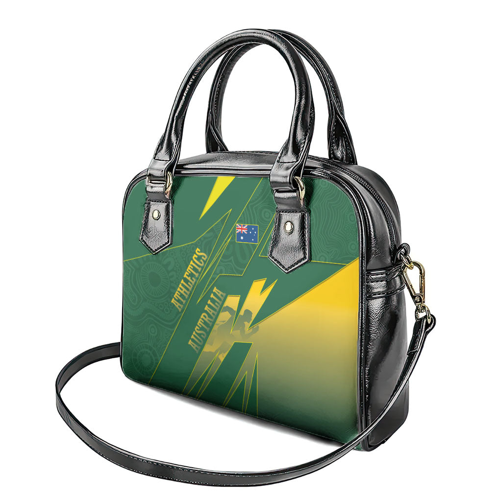 Australia Athletics Shoulder Handbag Australian Flag Map Track Runner Silhouette Green Gold