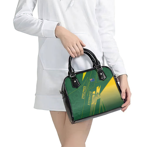 Australia Athletics Shoulder Handbag Australian Flag Map Track Runner Silhouette Green Gold