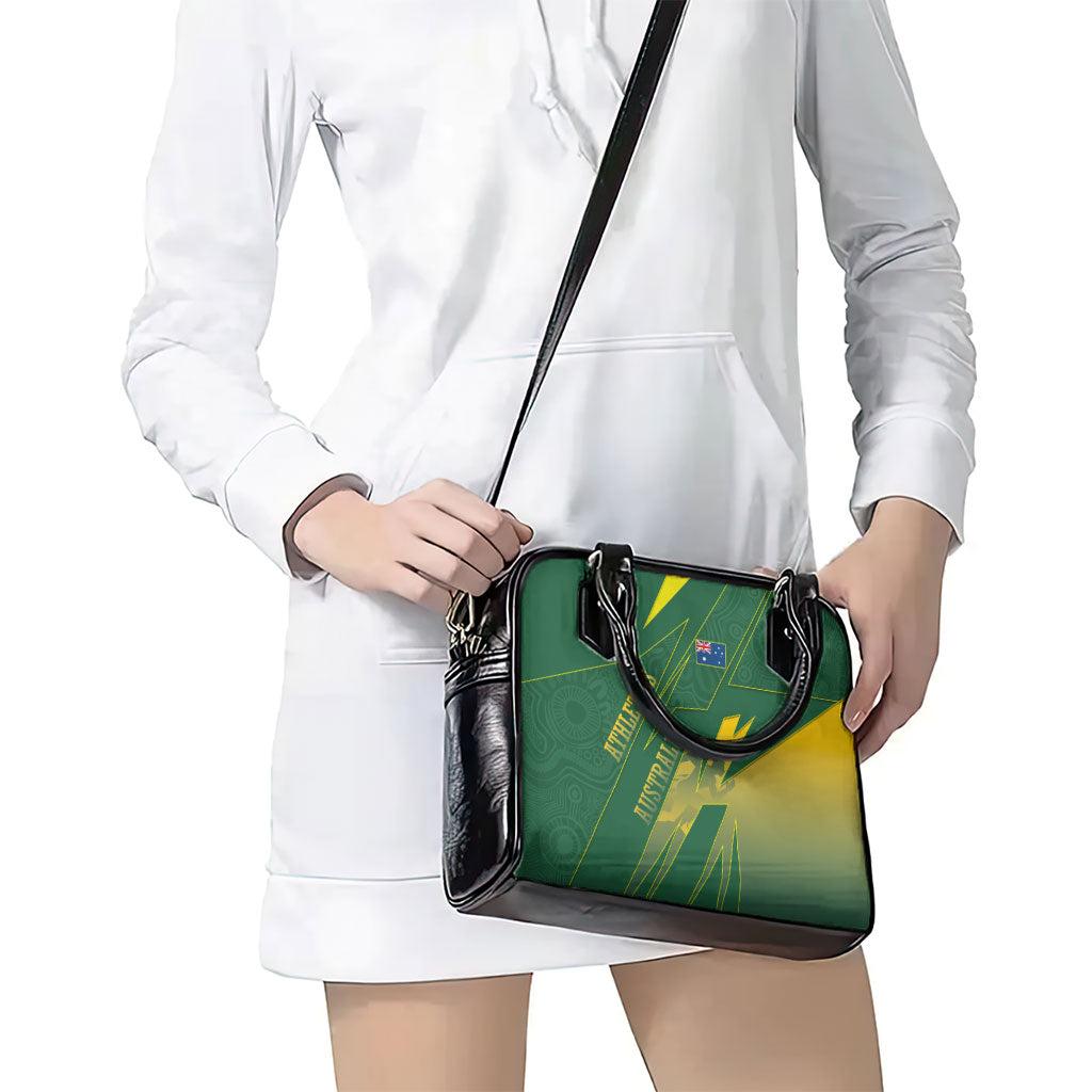 Australia Athletics Shoulder Handbag Australian Flag Map Track Runner Silhouette Green Gold