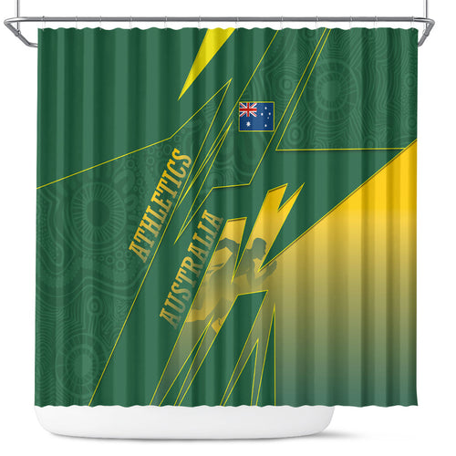 Australia Athletics Shower Curtain Australian Flag Map Track Runner Silhouette Green Gold