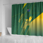 Australia Athletics Shower Curtain Australian Flag Map Track Runner Silhouette Green Gold
