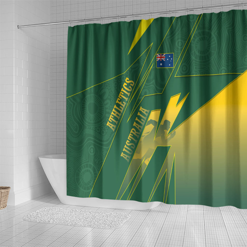 Australia Athletics Shower Curtain Australian Flag Map Track Runner Silhouette Green Gold