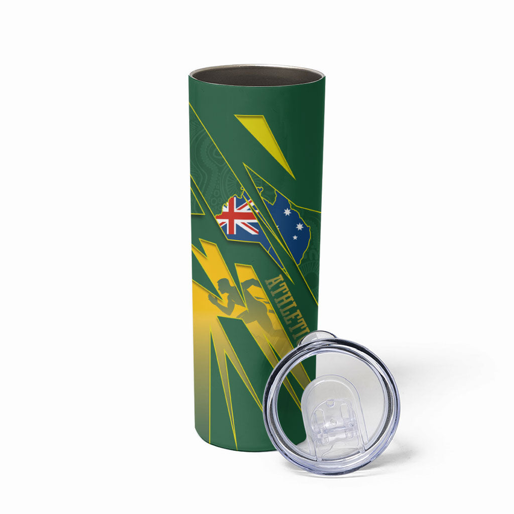 Australia Athletics Skinny Tumbler Australian Flag Map Track Runner Silhouette Green Gold
