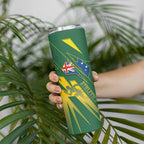 Australia Athletics Skinny Tumbler Australian Flag Map Track Runner Silhouette Green Gold