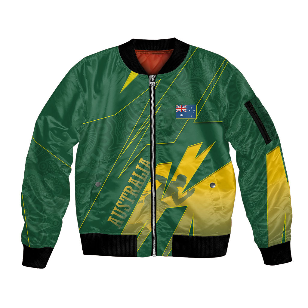 Australia Athletics Sleeve Zip Bomber Jacket Australian Flag Map Track Runner Silhouette Green Gold