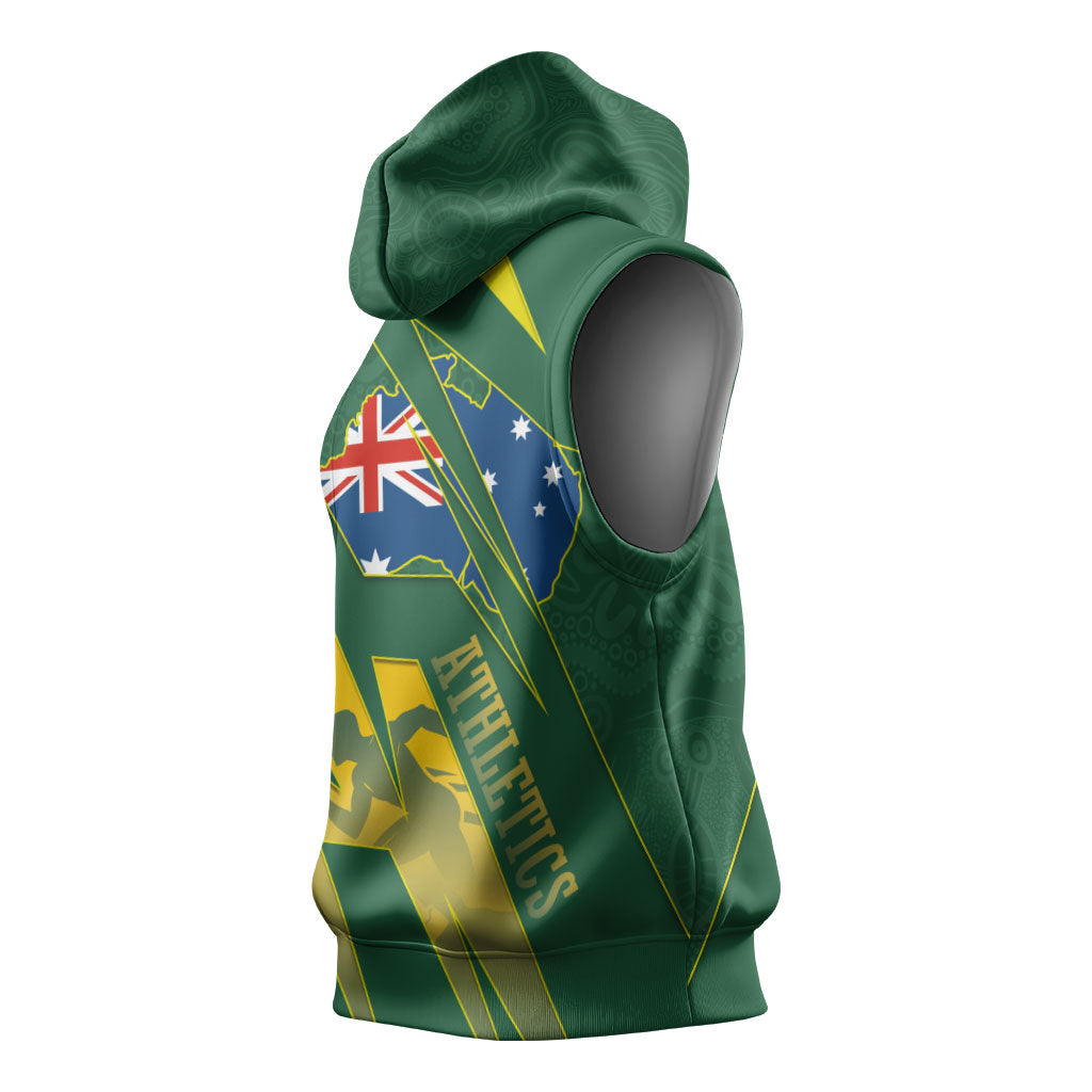 Australia Athletics Sleeveless Hoodie Australian Flag Map Track Runner Silhouette Green Gold