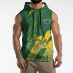 Australia Athletics Sleeveless Hoodie Australian Flag Map Track Runner Silhouette Green Gold