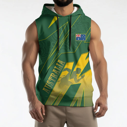 Australia Athletics Sleeveless Hoodie Australian Flag Map Track Runner Silhouette Green Gold