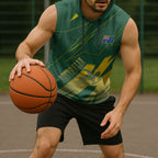 Australia Athletics Sleeveless Hoodie Australian Flag Map Track Runner Silhouette Green Gold