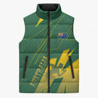 Australia Athletics Sleeveless Puffer Jacket Australian Flag Map Track Runner Silhouette Green Gold